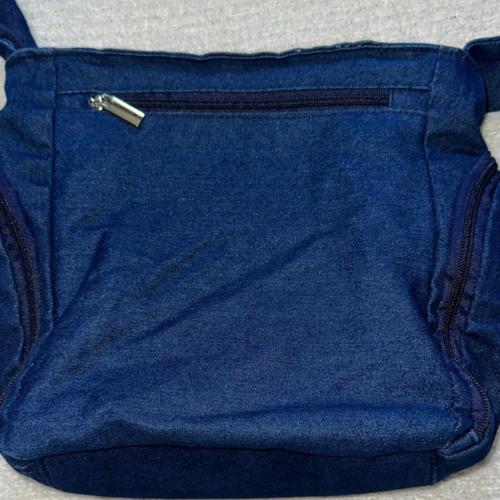 Gold Coast Blue Denim Crossbody Purse Messenger Bag w/ Many Pockets